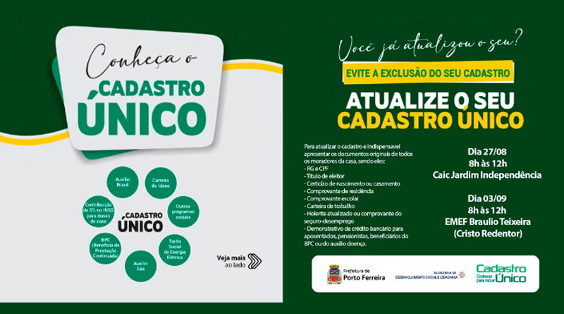 Cadastro Único realiza plantões de atualização cadastral para recebimento de benefícios