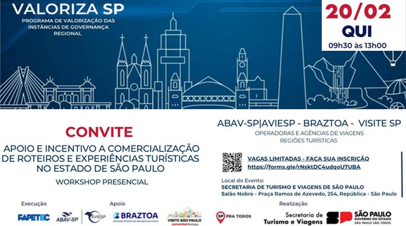 A Secretaria de Turismo e Viagens convida para o Workshop ValorizaSP
