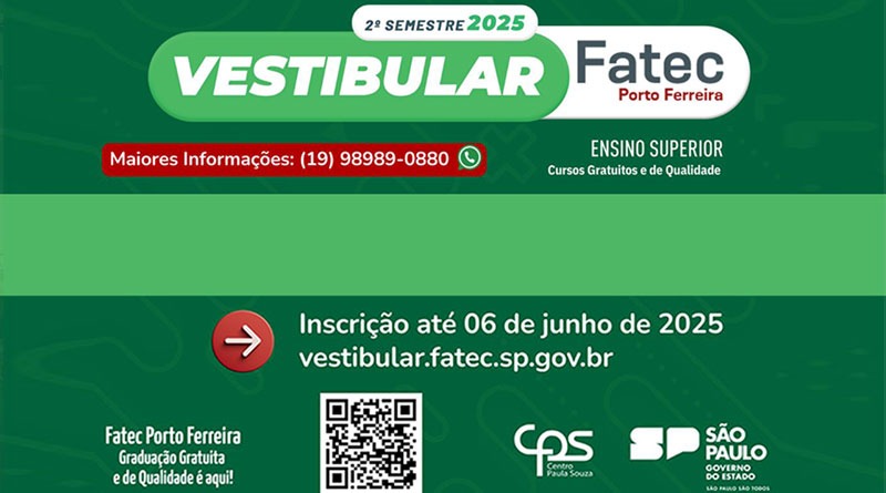 Fatec de Porto Ferreira tem inscrição para vestibular de cursos gratuitos até o dia 6 de junho