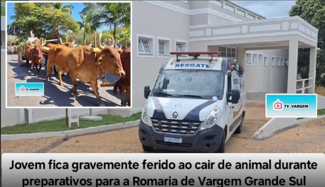 Jovem fica gravemente ferido ao cair de animal durante preparativos para a Romaria de Vargem Grande do Sul