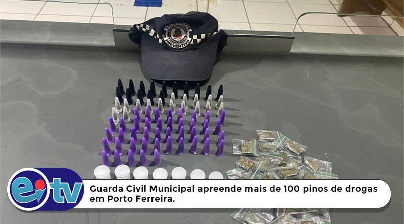 Guarda Civil Municipal apreende mais de 100 pinos de drogas em Porto Ferreira.