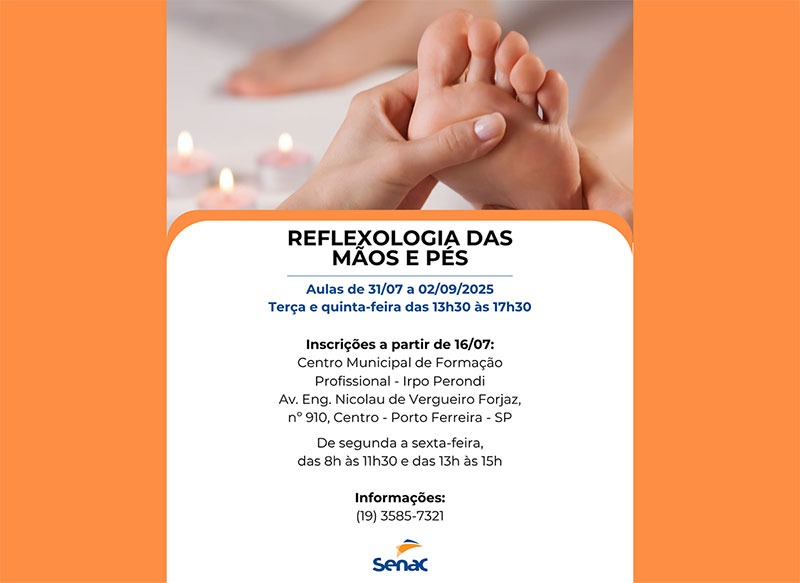 Prefeitura e Senac abrem inscrições para o curso gratuito de Reflexologia das Mãos e Pés na próxima quarta (16.07).