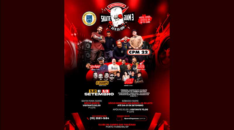 Clube de Campo confirma CPM 22 no Skate Jam 3 e ingresso solidário para sócios até 1º de setembro