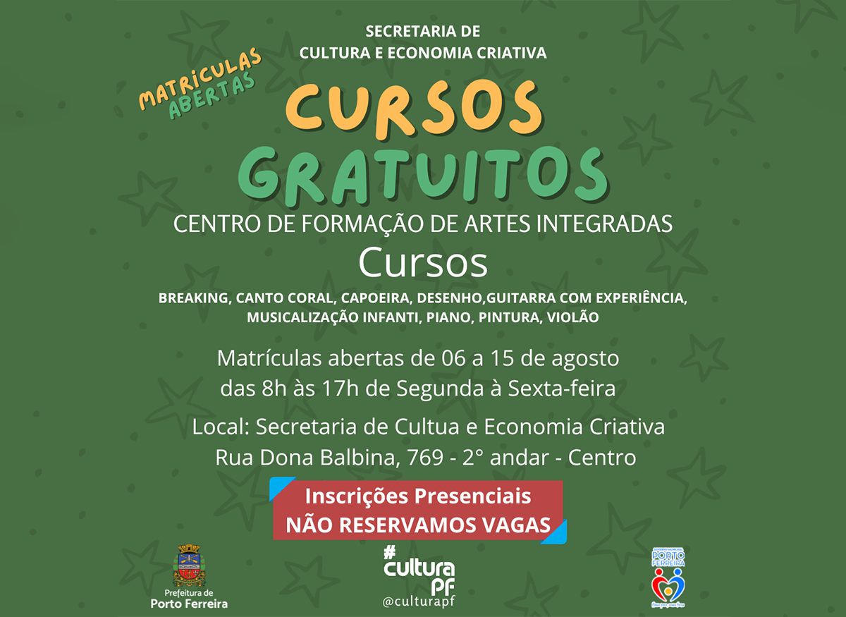 Secretaria de Cultura abre inscrições para os cursos do Centro de Formação de Artes Integradas