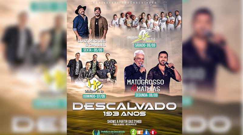 Descalvado 193 anos – veja a programação de 5 a 8/9