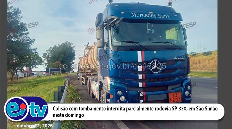 Colisão com tombamento na rodovia SP-330, em São Simão neste domingo