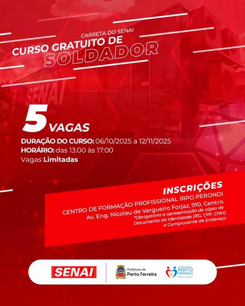 Carreta do Senai oferece curso gratuito de soldador em Porto Ferreira