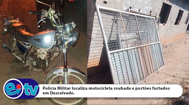 Polícia Militar localiza motocicleta roubada e portões furtados em Descalvado.