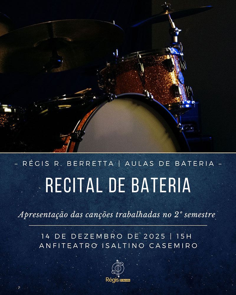 Recital de Bateria apresenta alunos no Anfiteatro Municipal em dezembro