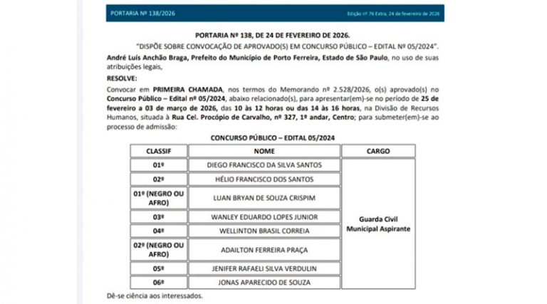 Aumento do efetivo da Guarda Municipal de Porto Ferreira