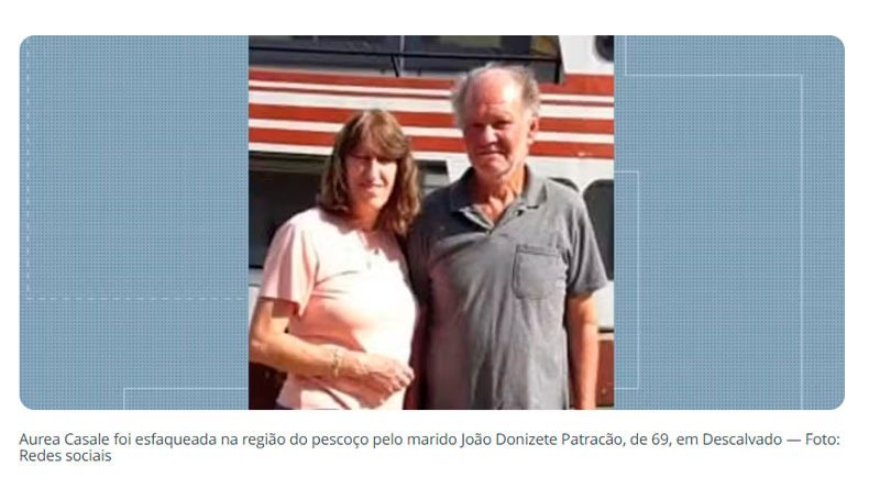 Morre idoso que tentou matar esposa a facadas e ateou fogo ao próprio corpo no interior de SP