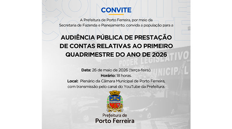 Prefeitura realiza audiência pública de prestação de contas do 1º quadrimestre de 2026 na próxima semana