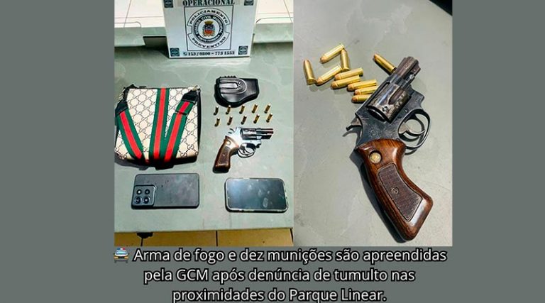GCM APREENDE REVÓLVER CALIBRE .38 E MUNIÇÕES DURANTE OCORRÊNCIA NO PARQUE LINEAR