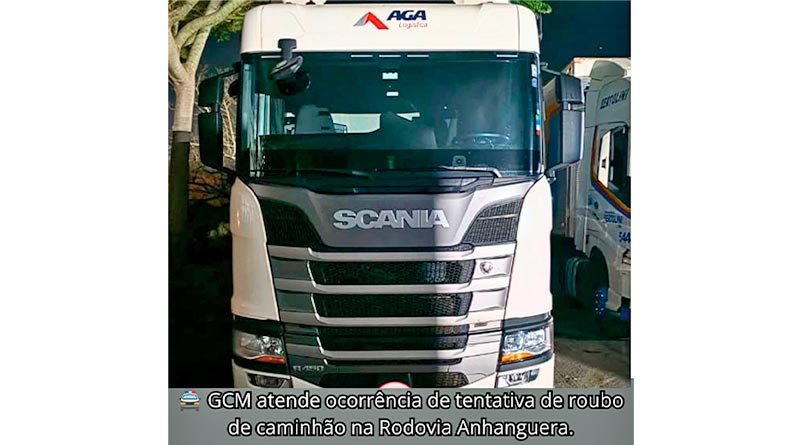 GCM ATENDE OCORRÊNCIA DE TENTATIVA DE ROUBO DE CAMINHÃO NA RODOVIA ANHANGUERA