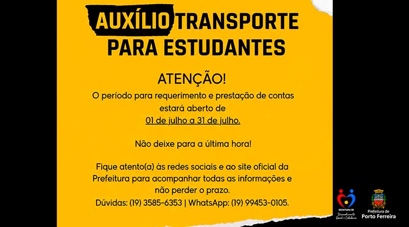 Prefeitura abre período para solicitação do auxílio transporte estudantil para o 2º semestre de 2026