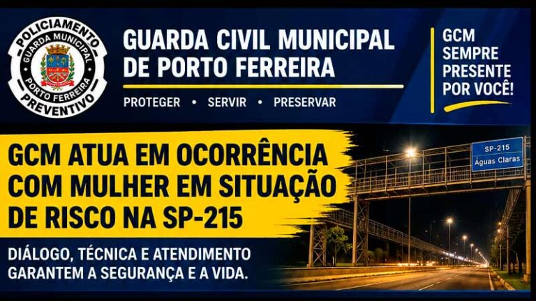 GCM ATUA EM OCORRÊNCIA COM MULHER EM SITUAÇÃO DE RISCO NA SP-215