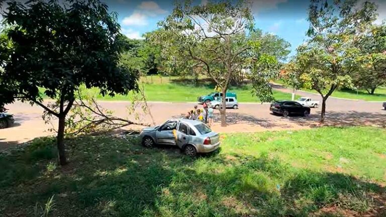 VEÍCULO SAI DA PISTA, BATE CONTRA ÁRVORE E CONDUTOR FOGE EM PORTO FERREIRA